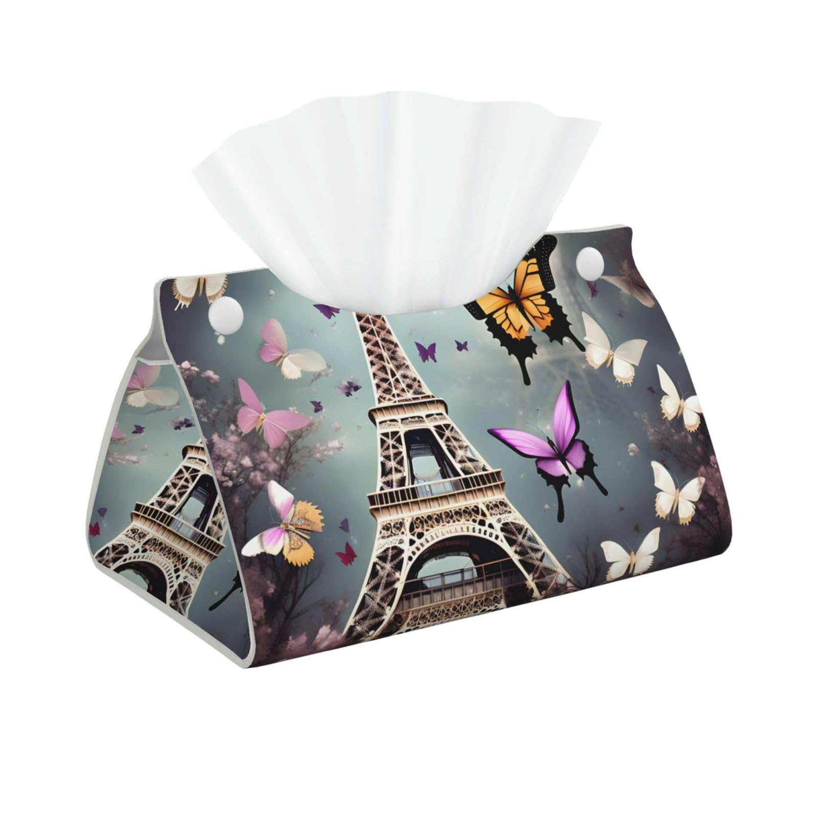 Romantic Paris Butterfly Eiffel Print Long Tissue Box Cover Tissue Dispenser Box For Living Room, Office, Car, Bathroom