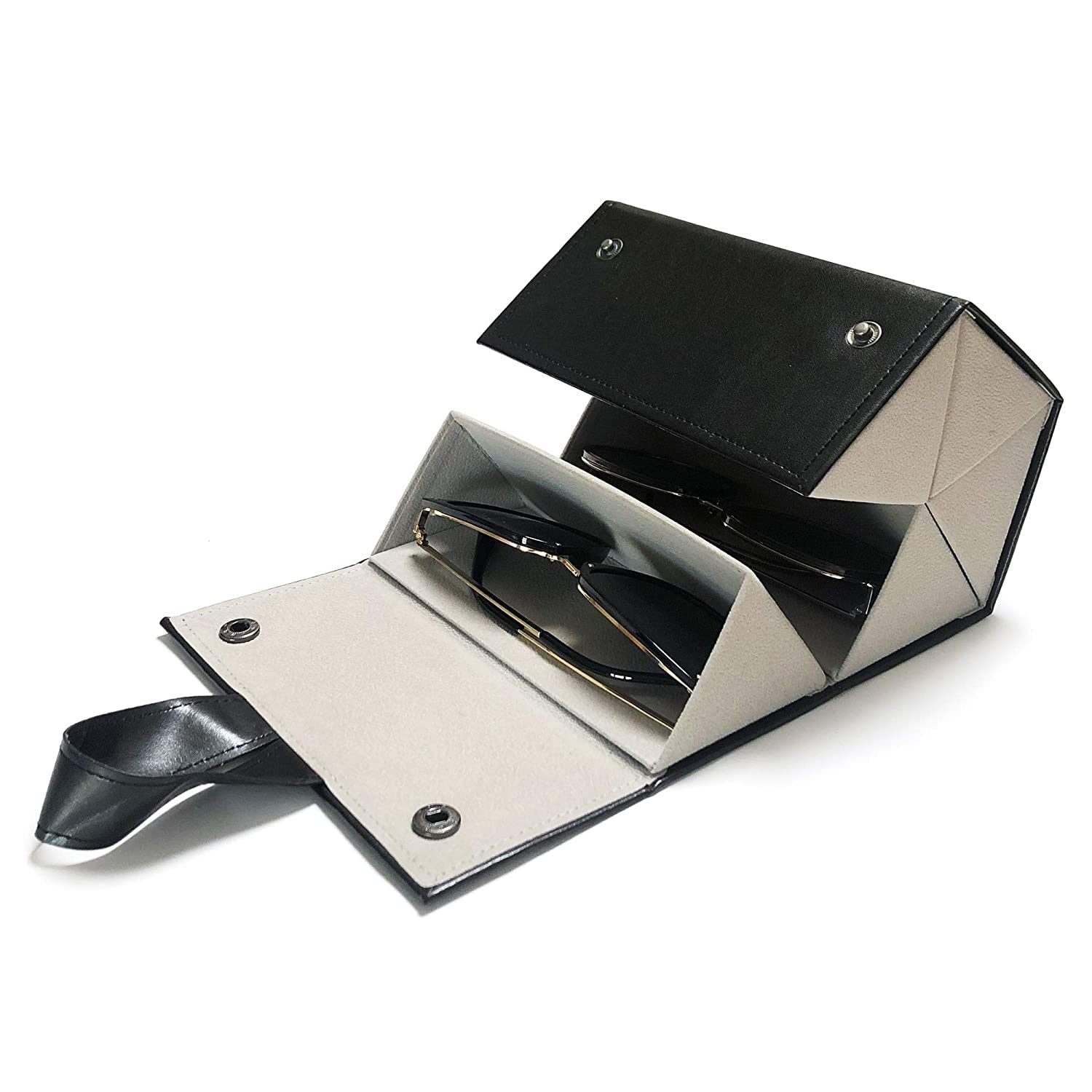 AZOD Travel Sunglasses Organizer, Portable PU Multiple Slot Eyeglasses Storage Case Hanging Jewelry Holder with 5 Slots, Foldable Eyeglasses Holder Box Eyewear Display Containers for Women Men-image-19