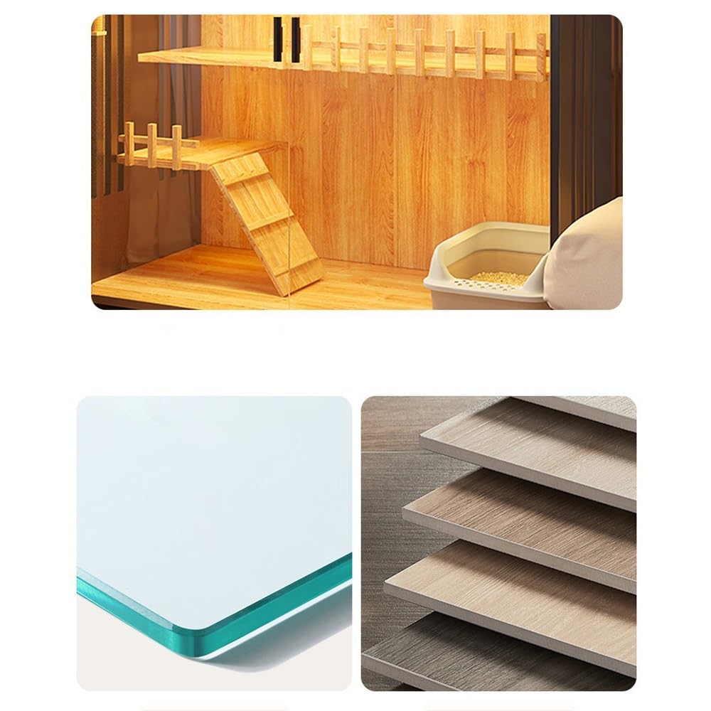 villa per gatti Recinto for gatti grande in legno con luce LED e ruote Per interni(Piccolo)