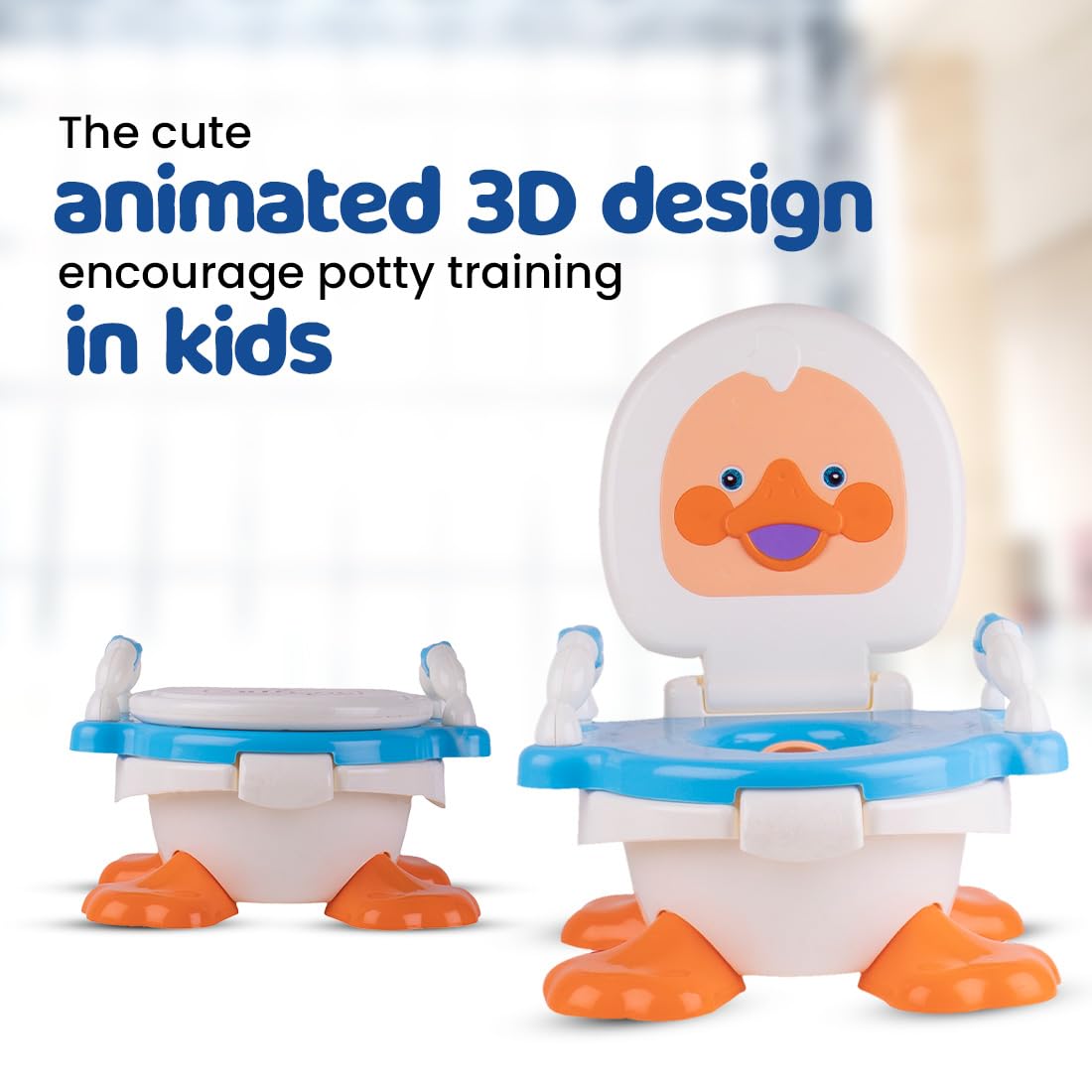 Bumtum Asiento de entrenamiento Duck Potty con cuenco extraíble y una cubierta de tapa, diseño atractivo y asiento de inodoro de color (azul), 1 unidad