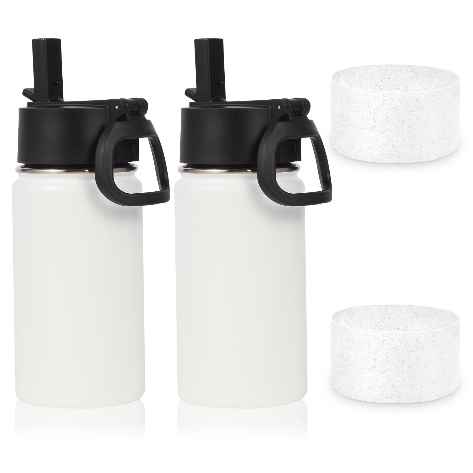 Volhoply 14oz Water Bottle with Straw Lid and Silicone Boot Bulk 2 Pack,Stainless Steel Insulated Cups for Boys & Girls Multipack,Double Wall Vacuum