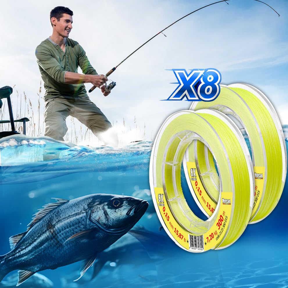 Braided Fishing Line PE Braided Platinum X8 Thread 300m - Yellow Fishing Line - Suitable for Freshwater and Saltwater (Extra Large, 0,28 mm 36,56 lb 16,60 kg 300 m)