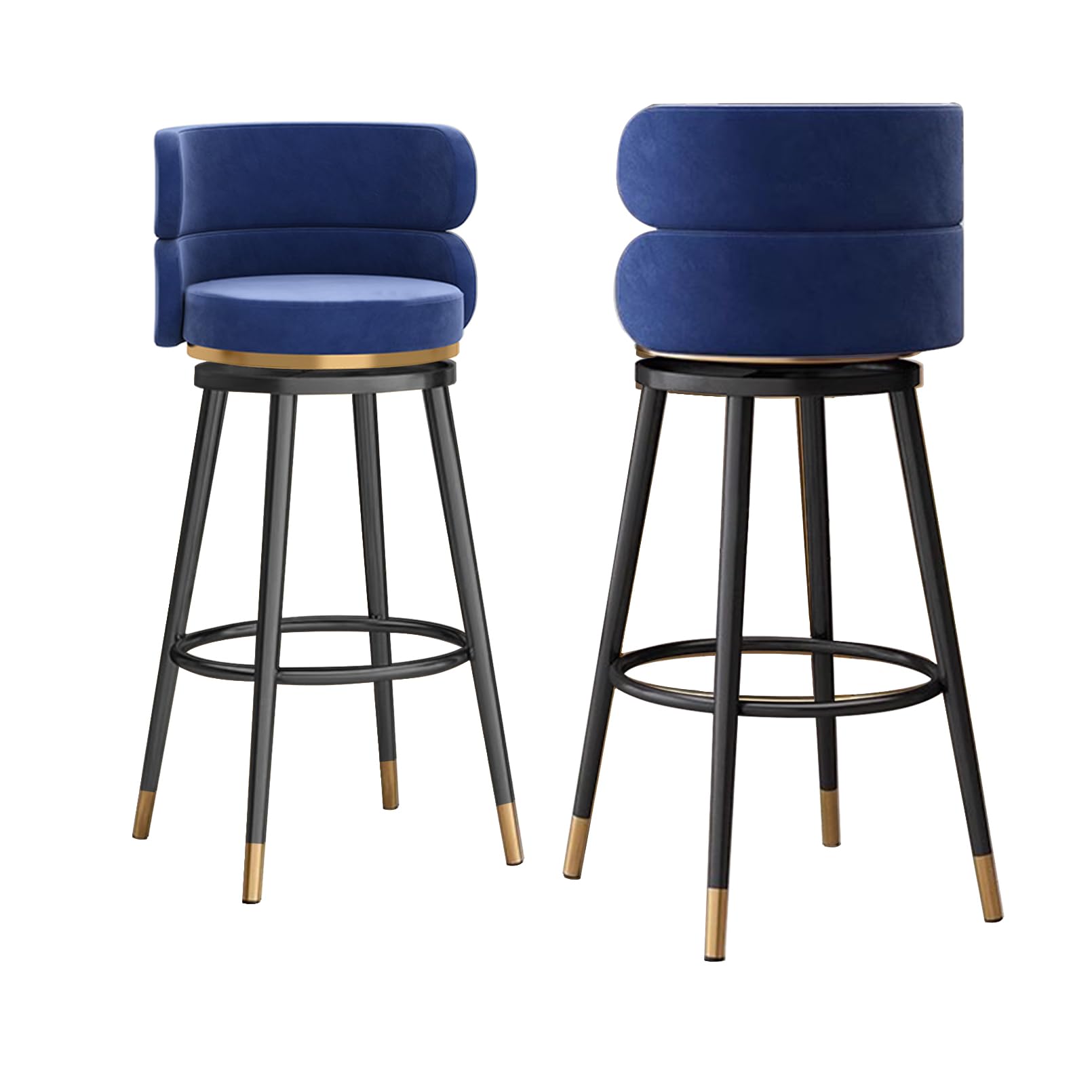 Tabouret de bar velours bleu 75 cm pivotant avec dossier bas pour îlot lot de 2