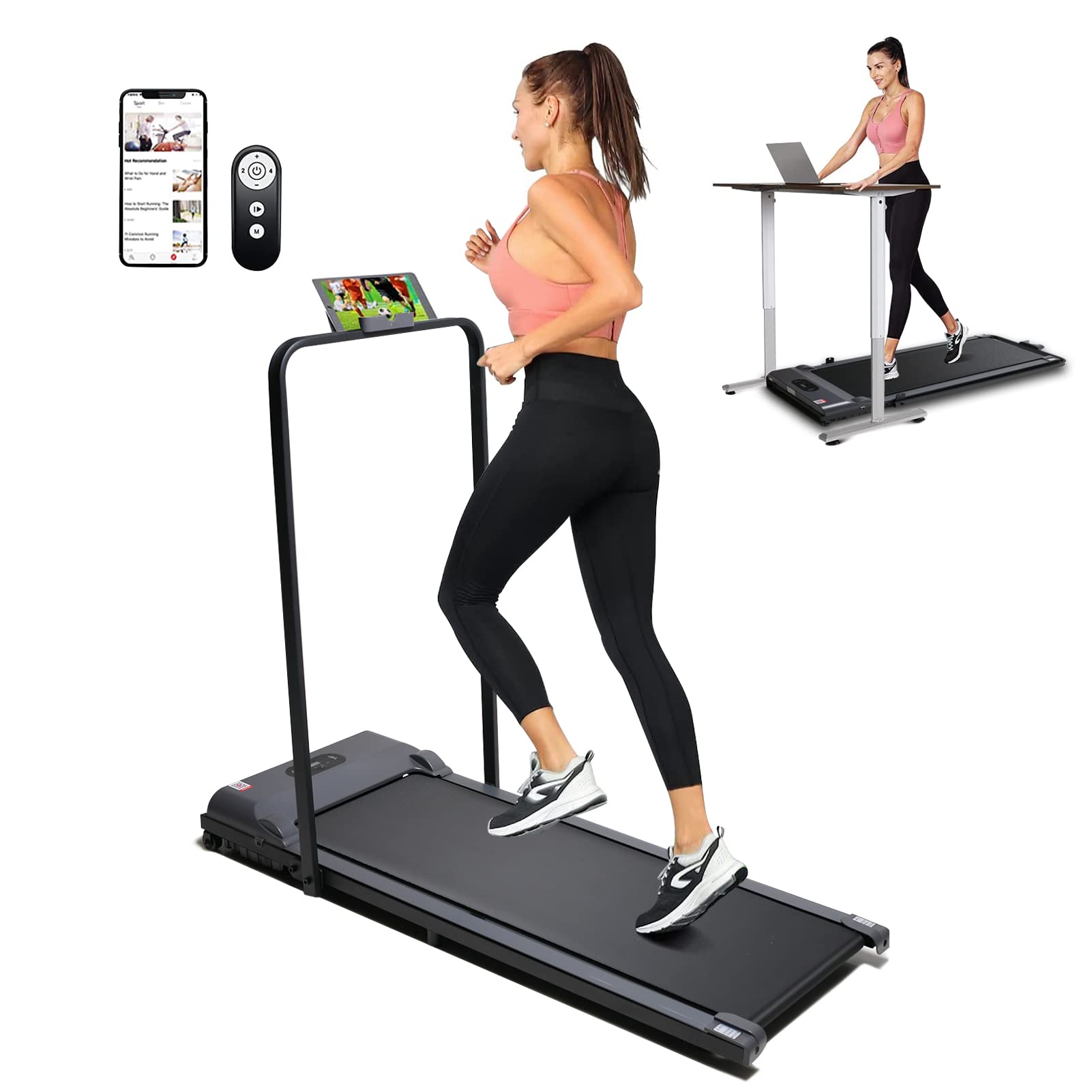TDOO 2 in 1 Under Desk Treadmill, 2.25HP Folding Treadmill, Portable Walking Pad Installation-Free with Blue Tooth Speaker, Remote Control, APP Control and LED Display, Walking Jogging for Home Office