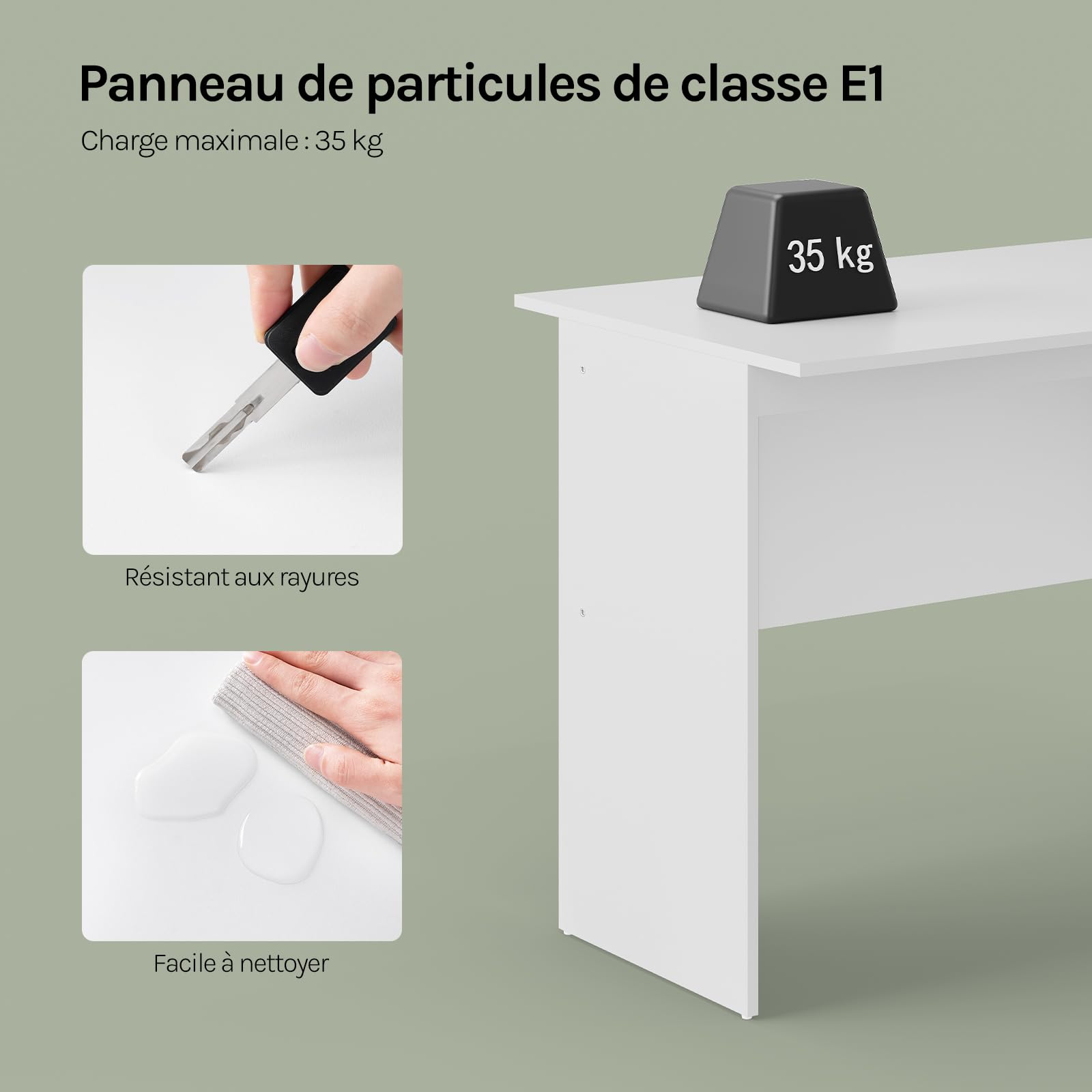 WOLTU Bureau d'Ordinateur avec 3 Tiroirs Blanc, Table de Travail PC, 120x60