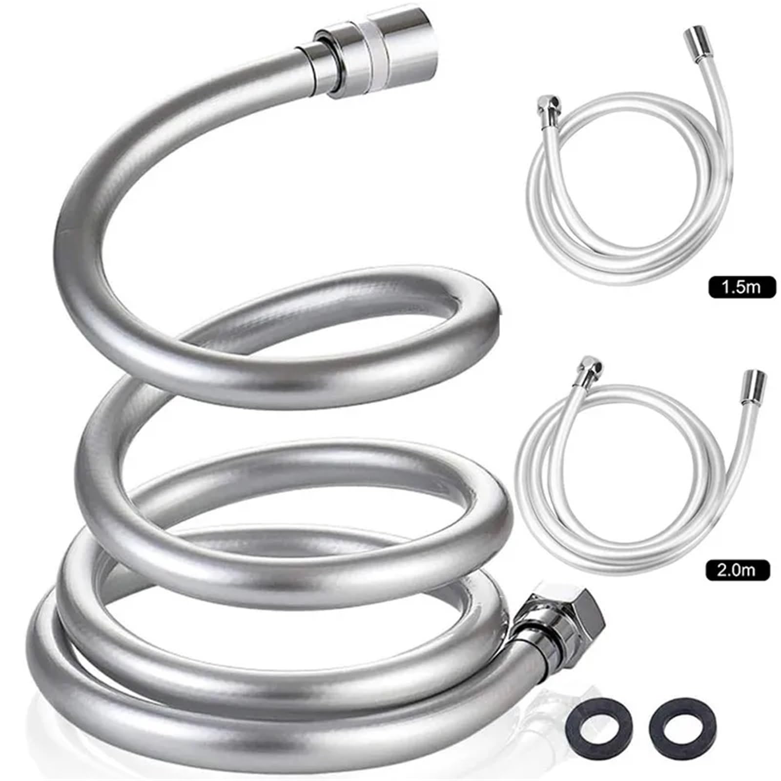 Manguera de ducha flexible de PVC 1,5/2/tubo de ducha plateado de alta presión, accesorios de baño, ideal para el hogar y spa y a prueba de fugas (200 cm)