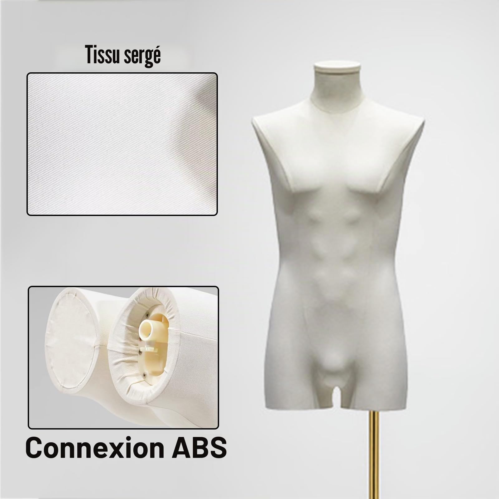 Mannequin Homme, Buste Mannequin Couture de Vitrine Réglable en Hauteur (160-240cm), Manequin Masculin sur Pied pour Vêtement de Présentation Hommes Couture et Design de Mode