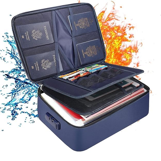 ZENOVISTA Organizer with Number Lock Fireproof Document Organizer Bag with Water-Resistant Zipper, Multilayer Portable Document File Bag for Travel, Home, Office, Filing Storage Box