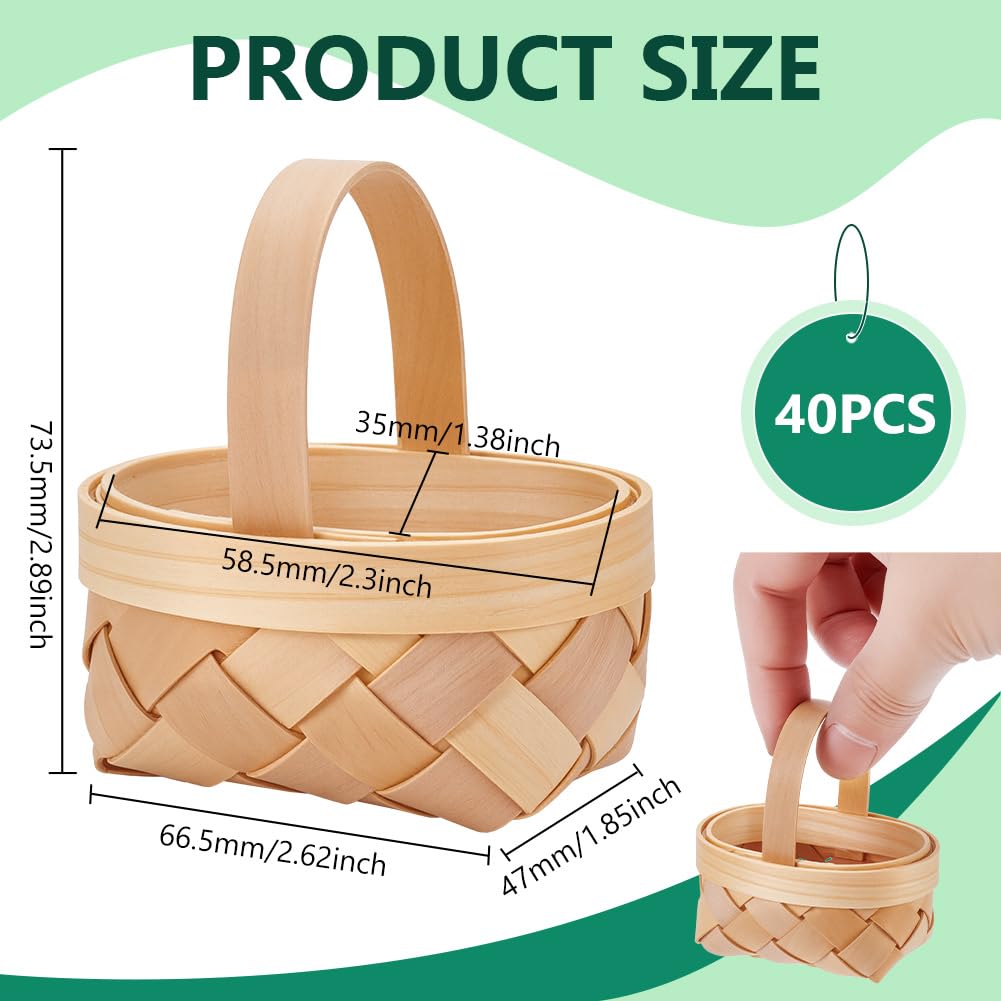 Confezione da 40 mini cestini per tessitura con manici, piccoli cestini da fattoria, contenitori per fiori per picnic, matrimoni, bomboniere, ornamenti da appendere all'albero, 7,35 x 6,65 x