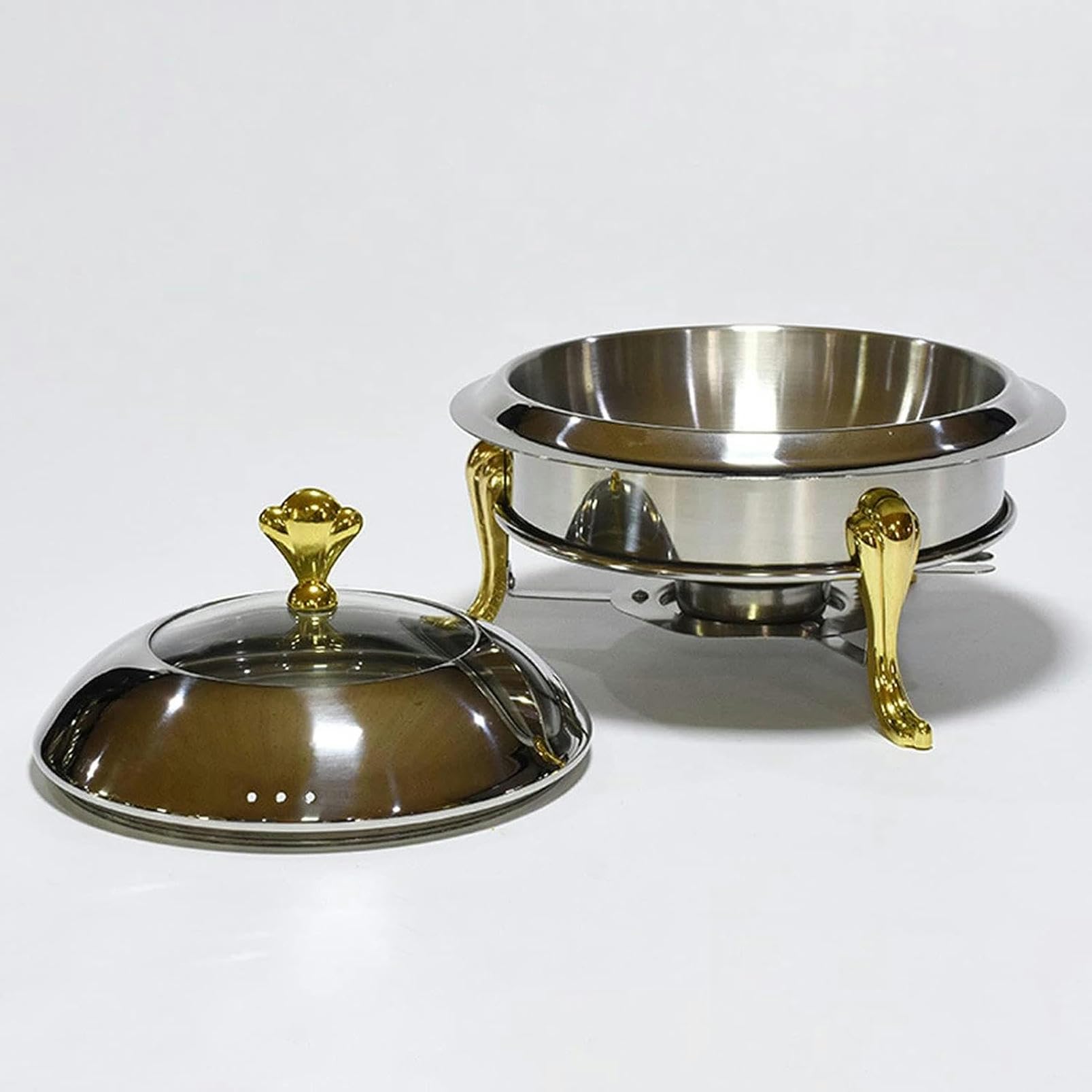 Servidor de buffet eléctrico, plato redondo para frotar, juego de platos de acero inoxidable de tamaño completo, juegos de calentadores de catering para buffet con bandeja para alimentos y soport