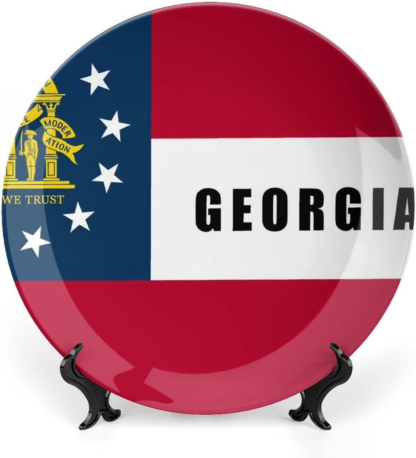 Georgia State Flag U.S.A. Decorative Plates for Display Ceramic Plate Tray with Stand Hanger Home Decor