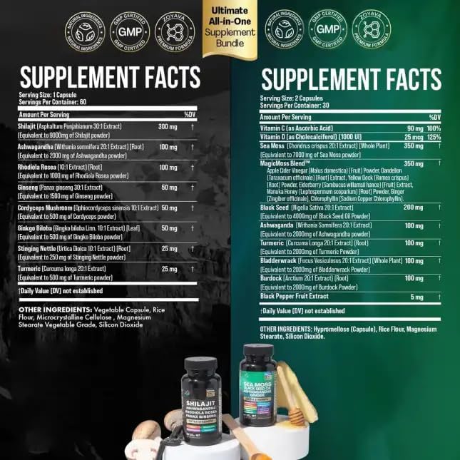 Miniatura 4 de Paquete de musgo marino y shilajit, musgo marino 7000 mg, aceite de semilla negra 4000 mg, Ashwagandha 2000 mg, jengibre y shilajit 9000 mg,