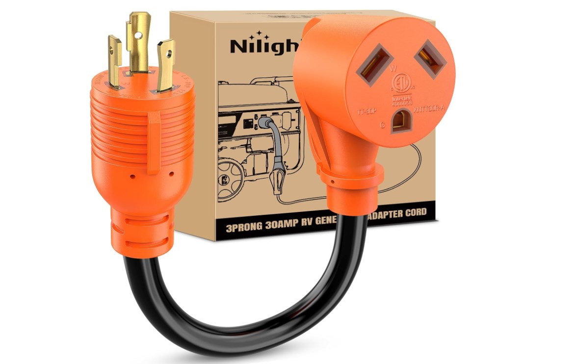 Image of Nilight RV Generator Adapter Cord 30 Amp to 30 Amp 3 Prong Pure Copper Heavy Duty Twist Lock Male Plug 10 Gauge Wire L5-30P to TT-30R 30M /30F for RV Camper Caravan Van Trailer