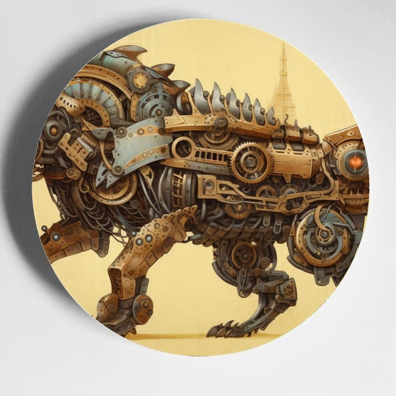Mechanical Beast 10-inch Ceramic Plate for Wall Display or Tabletop, with Stand & Hook DP-96436669