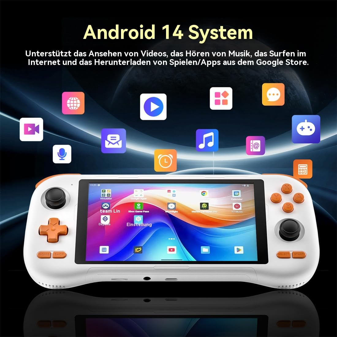 K56 Handheld Spielkonsole – 5,5" FHD Touchscreen, Android 14, 5000mAh Akku, Moonlight & Steam Link, Retro & PC Spiele, 5G WiFi, Dual Joysticks (Schwarz, 128, GB)