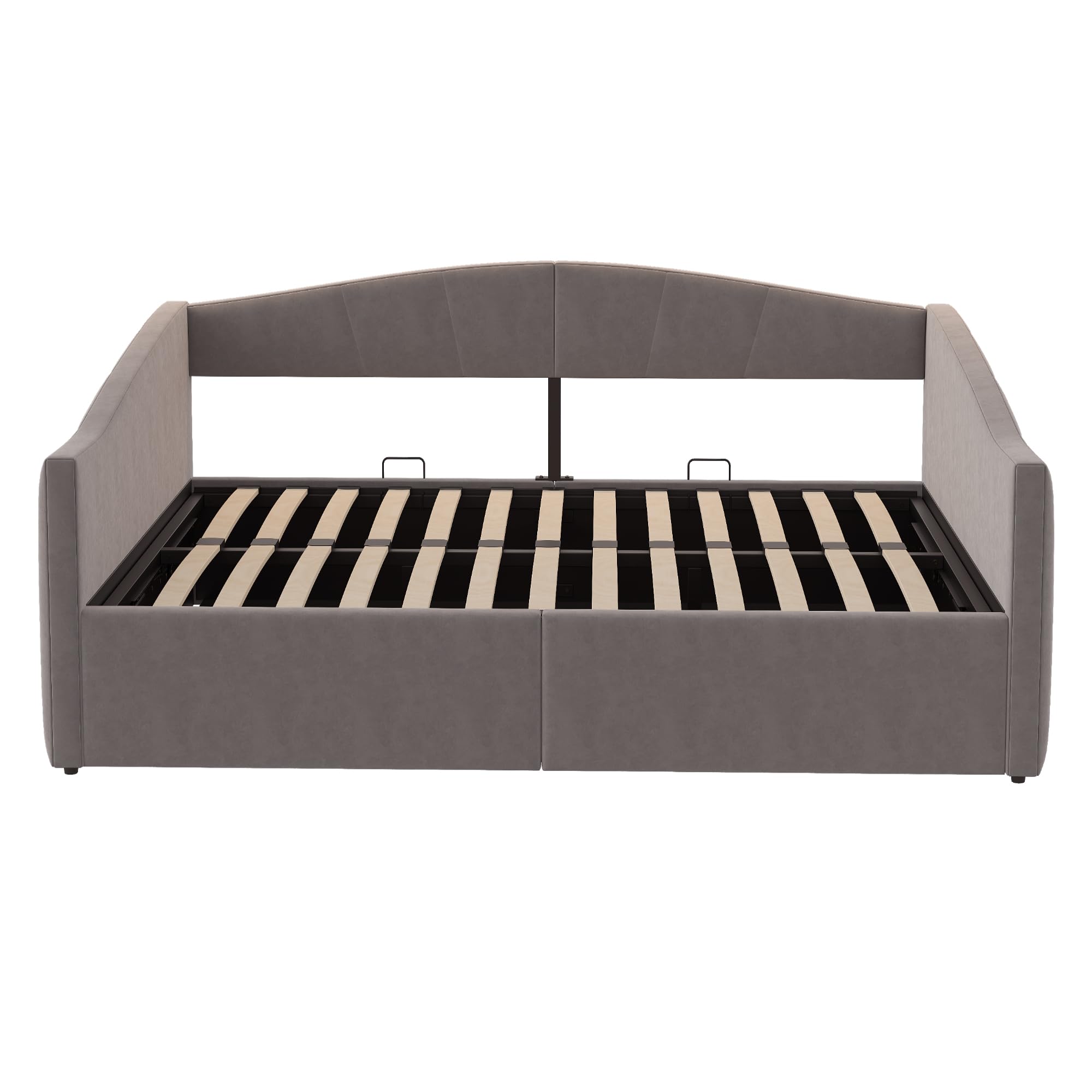 Schlafcouch mit Hydraulischer Lagerung, Bettsofa mit Lattenrost und Armlehnen, Schlafsessel multifunktional,140x200cm, Grau