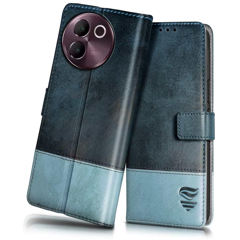 FLIPPED Vegan Leather Flip Case Back Cover for Vivo V30e 5G (Flexible, Shock Proof | Hand Stitched Leather Finish | Card Pockets Wallet & Stand | Blue with Aquamarine) (B0D7VGZLRR) Amazon Price History, Amazon Price Tracker