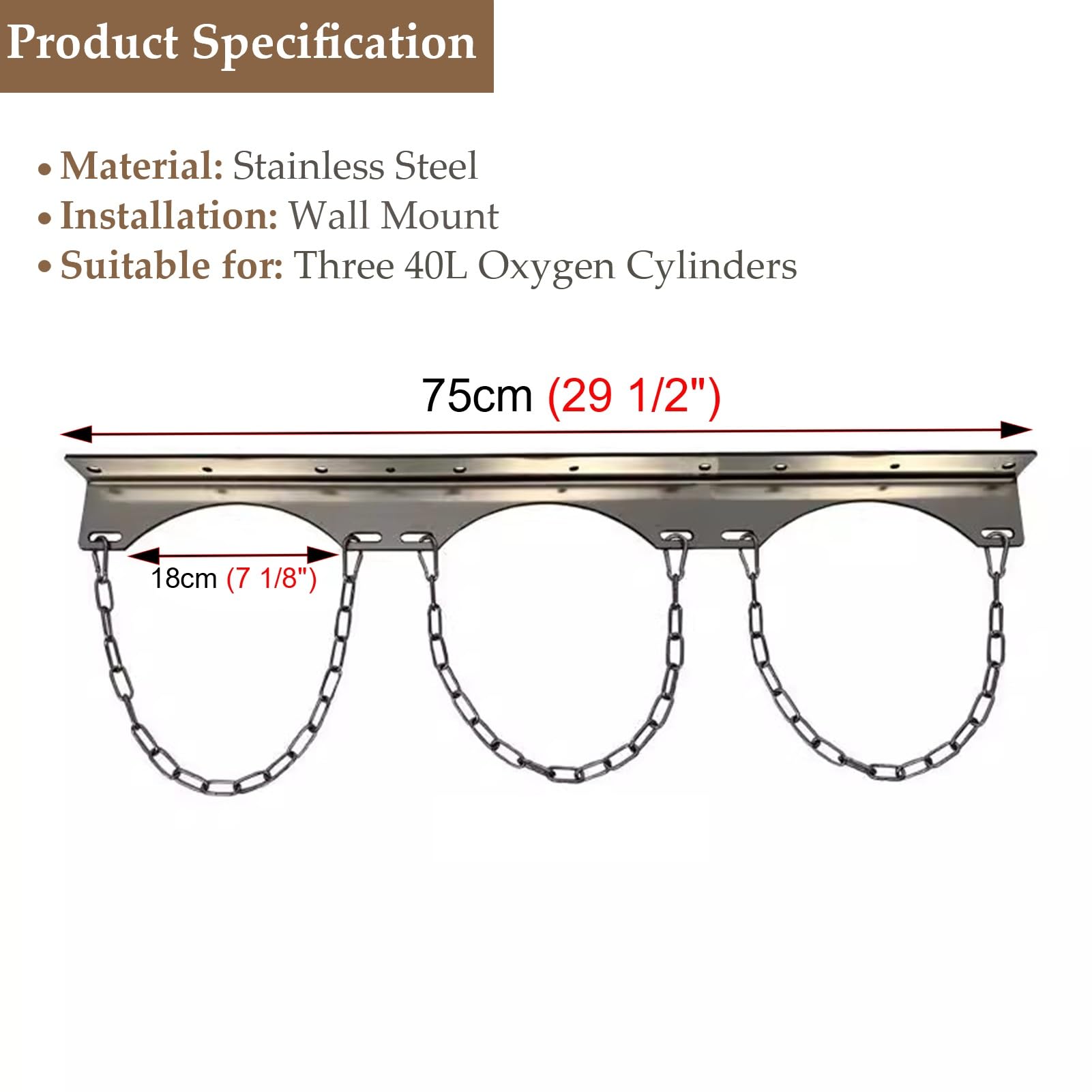 Sauerstoffflasche Gestell Wandhalterung für Sauerstoffflaschen im Innenbereich, Feste Halterung für Lachgas-/Gasflaschen, Schutzkette für Sauerstoffflaschen in Kliniken/Fabriken(Three)
