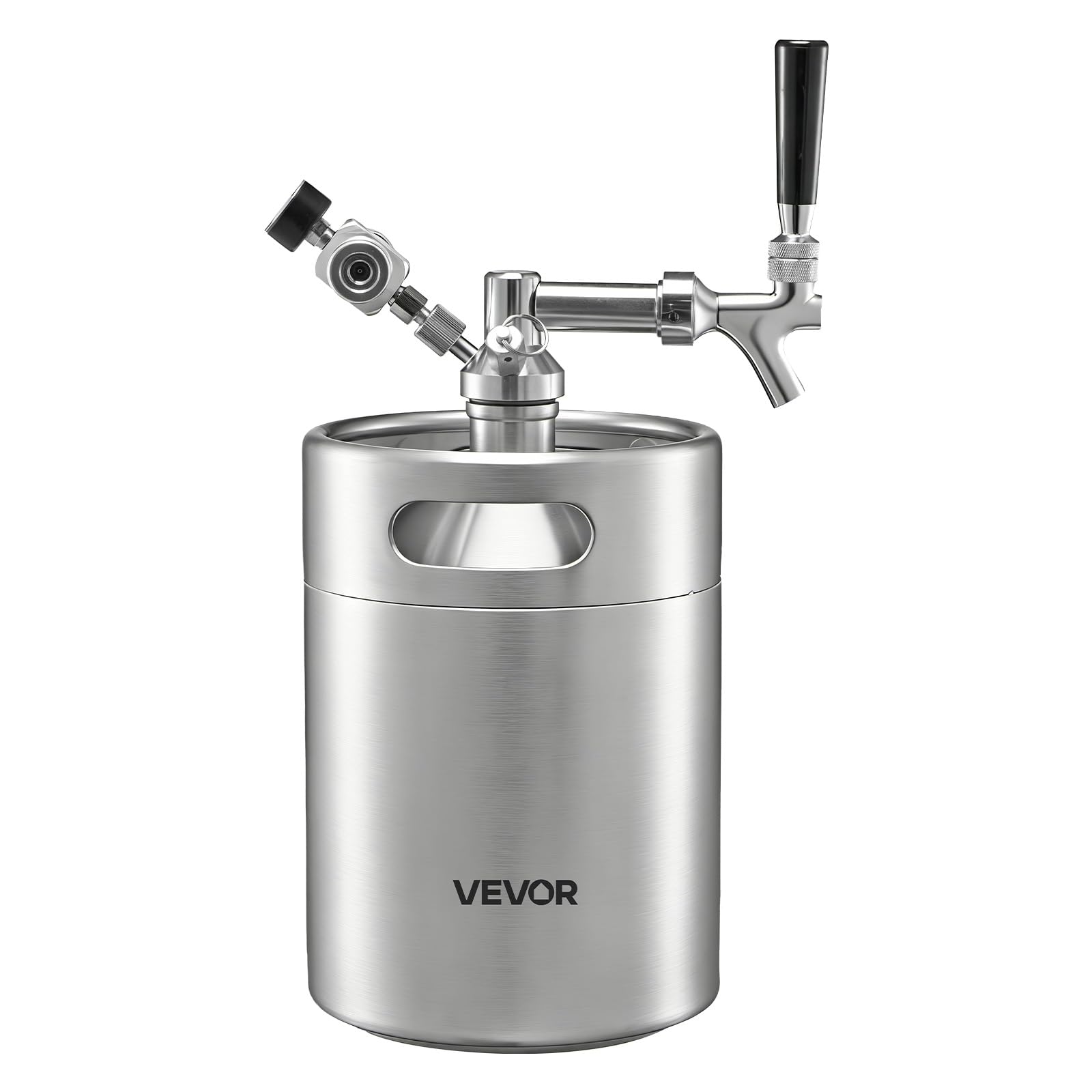 VEVOR Mini Barril Dispensador de Cerveza de 4 L de Acero Inoxidable 304, Con Regulador de CO₂ y Grifo de Cierre Automático, Compatible con Cartuchos de CO₂ de 16 g (No Incluido), Para Fiesta, Hogar