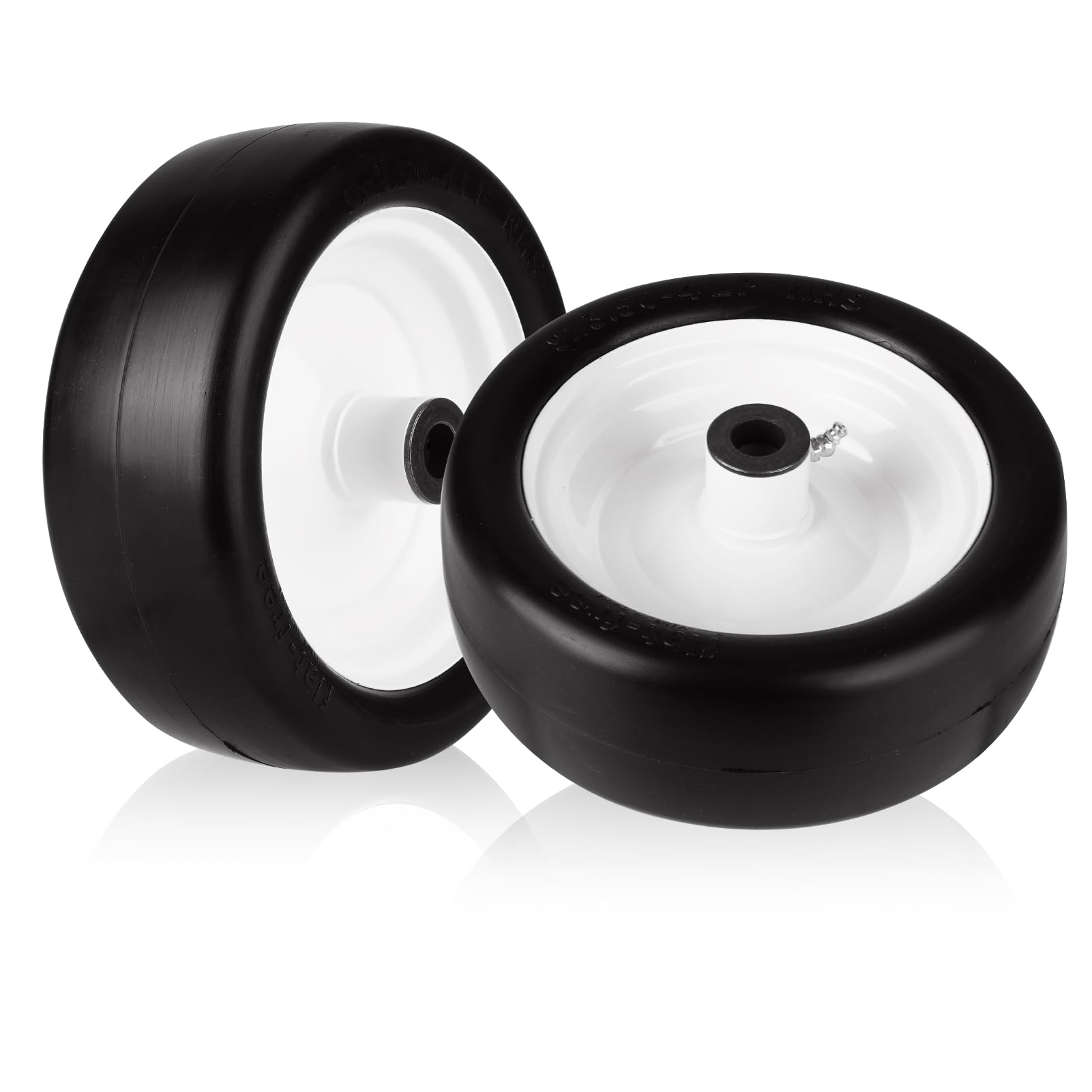 9x3.50-4" Flat Free Lawn mower Tire and Wheel Smooth Tire with Rim for for John Deere 38 in- 54 in Decks, Replaces 103-1224, 103-2171, 103-4689, 1-513648 | 4" Centered Hub | BORE 3/4" 2PCS