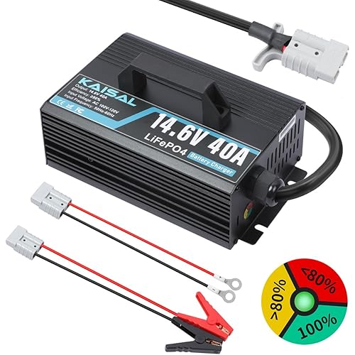 12V 40A Lithium Battery Charger 14.6V LiFePO4 Battery Charger for 12.8V LiFePO4 Lithium Deep Cycle Rechargeable Batteries 0V Wake Up 12 Volt Charger with 3 Connectors for RV, Boat, Car, Marine, Solar