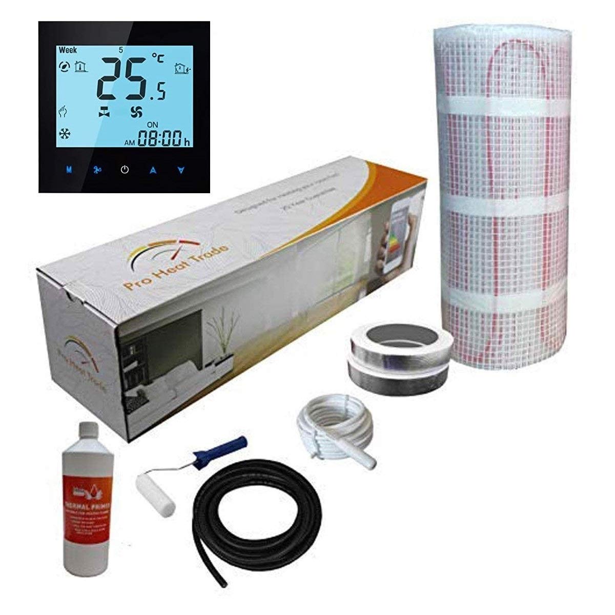 Electric Underfloor Yellow Box Heating kit 150w - 22.0m2 - Black WiFi Thermostat