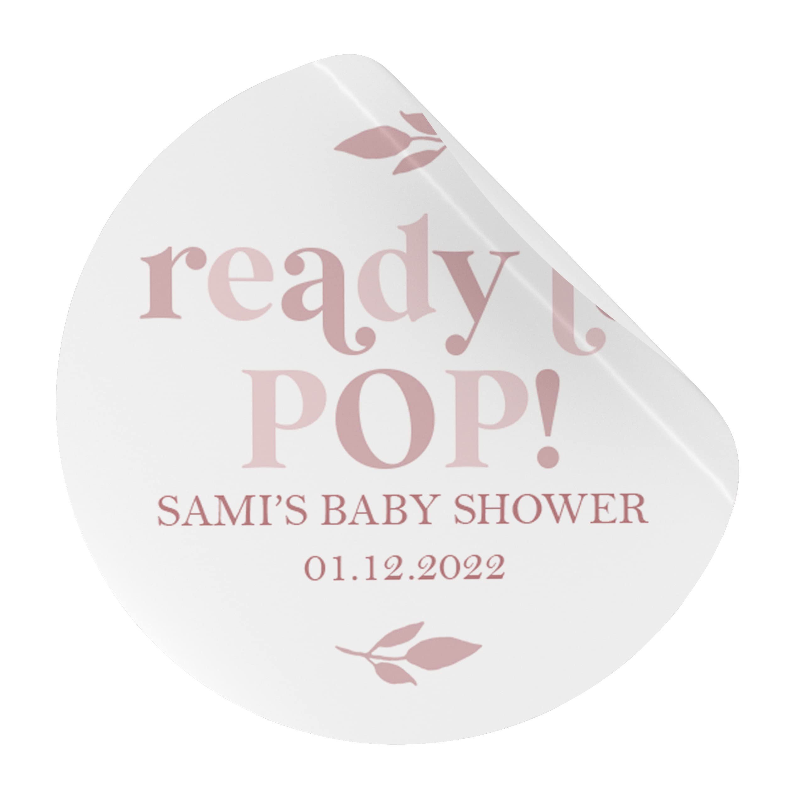 Personalised 'Ready to Pop' Baby Shower Popcorn Stickers in Pink, Blue or Brown (LA9) (37mm (35 per Sheet), Blue)