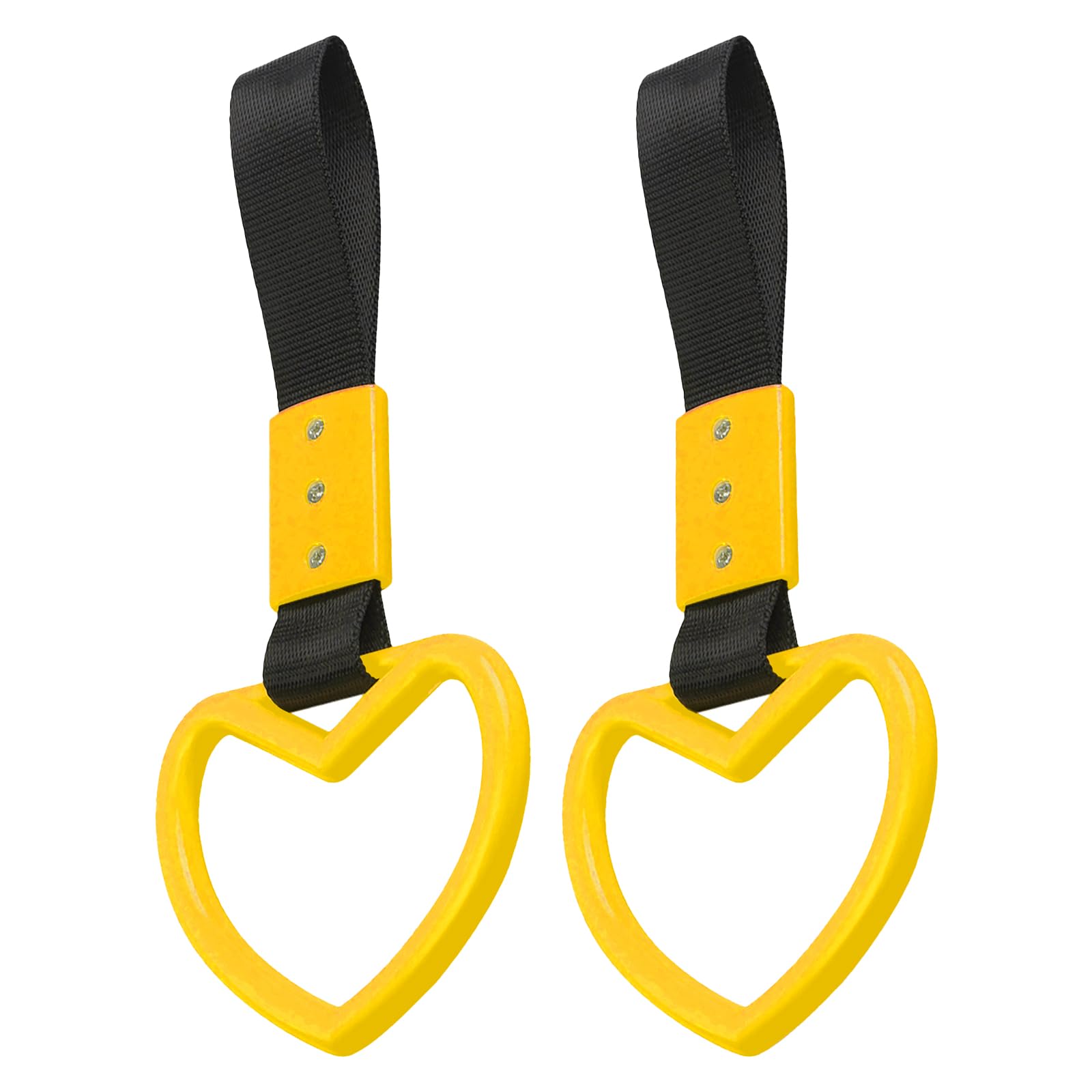 2PCS Heart Shaped Car Handle Straps, Rear Bumper Warning Keychain Ring for Car Exterior Accessories (Yellow)