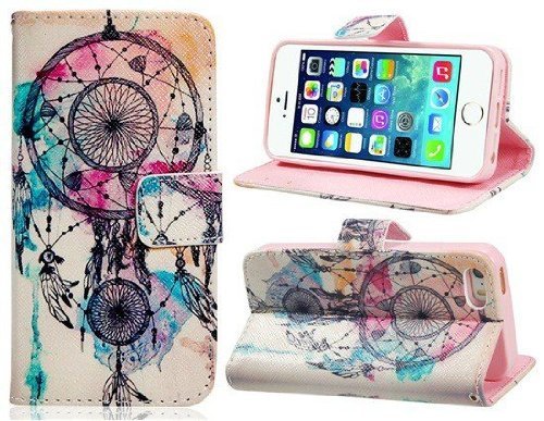 WeCC Packing Dream Catcher Pattern Card Slot PU Wallet Leather Cover Case For Apple iPhone 5C and one gifts-M