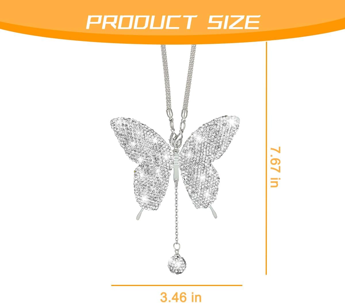 Bling Butterfly Car Accessories, Crystal Rhinestone Vehicle Rear View Mirror Charms, Lucky Diamond Auto Interior Hanging Ornament Pendant for Women Girls, Universal for Most Cars (White)