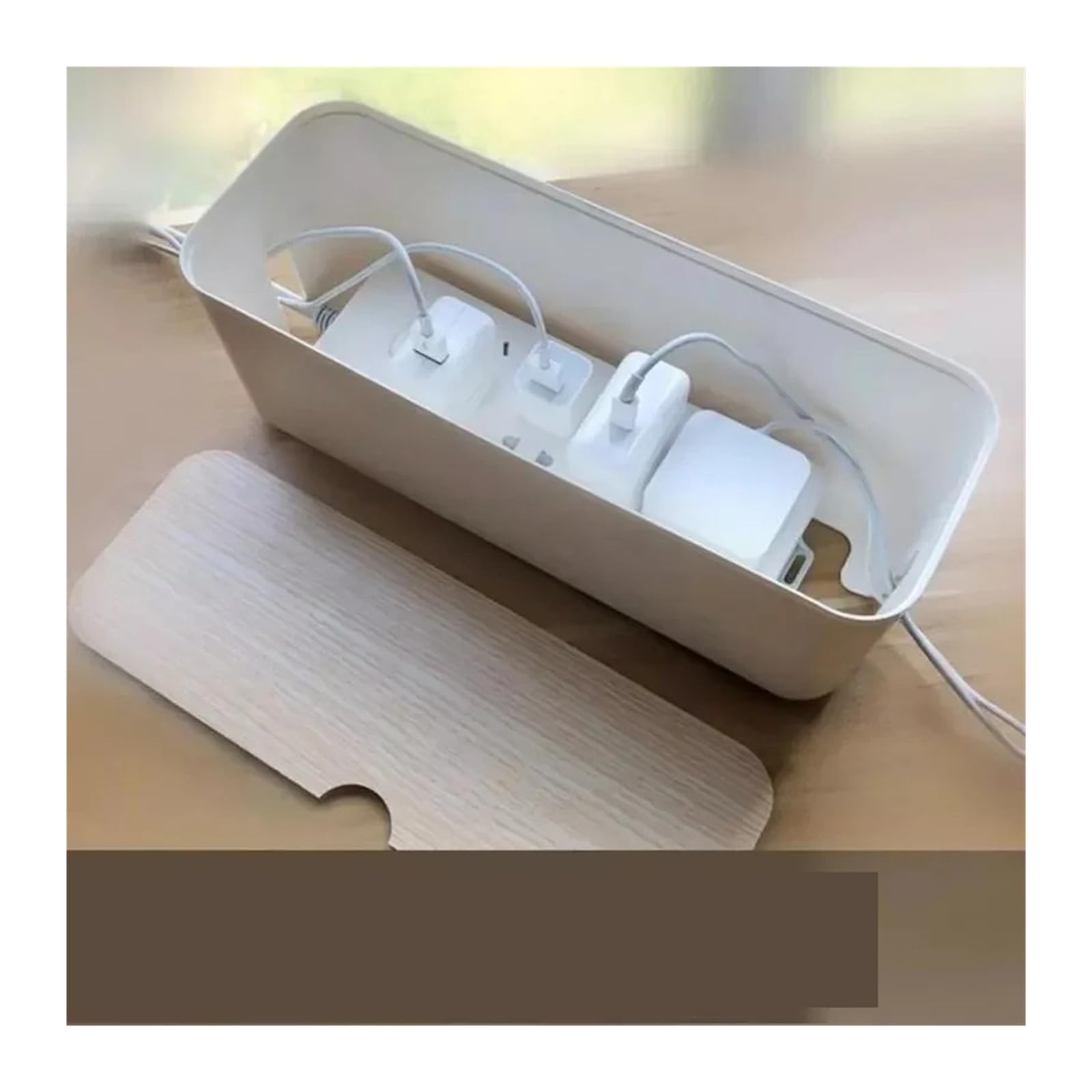 HIZON Caja de gestión de Cables | Organizador de regleta eléctrica | Caja de Almacenamiento de Alambre | Oculta regletas y Cables en televisores, computadoras y escritorios.(White 34x13.8x13cm)