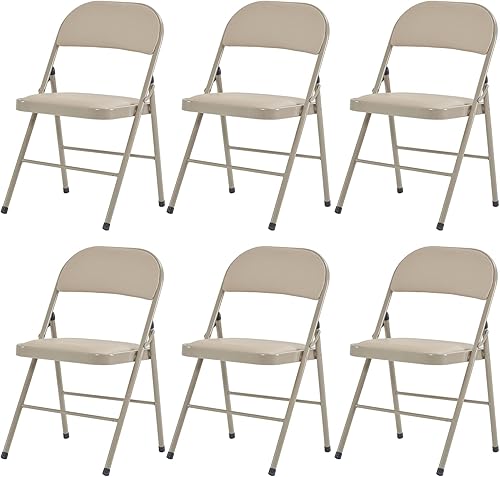 Paquete de 6 sillas plegables marrón claro con asientos acolchados, sillas plegables portátiles para interiores y exteriores, asiento comercial con