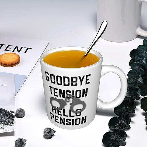 Miniatura 6 de Taza de café de la policía retirada, taza de café de cerámica blanca Goodbye Tension Hello Pension Police Officer Retirement Cop Handcuff 11oz Taza