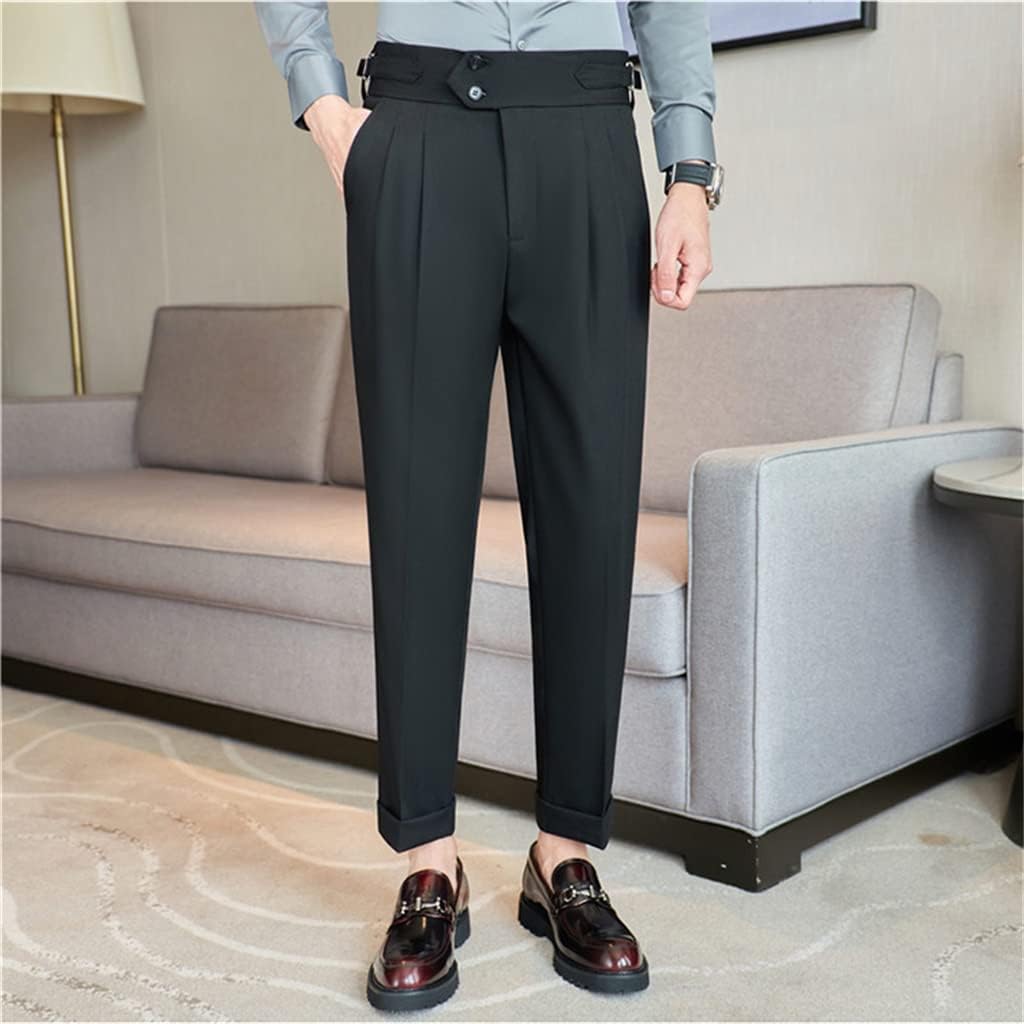 British Autumn High Waisttrousers Men Slim Fit Suit Pants Office Party Formal Pants