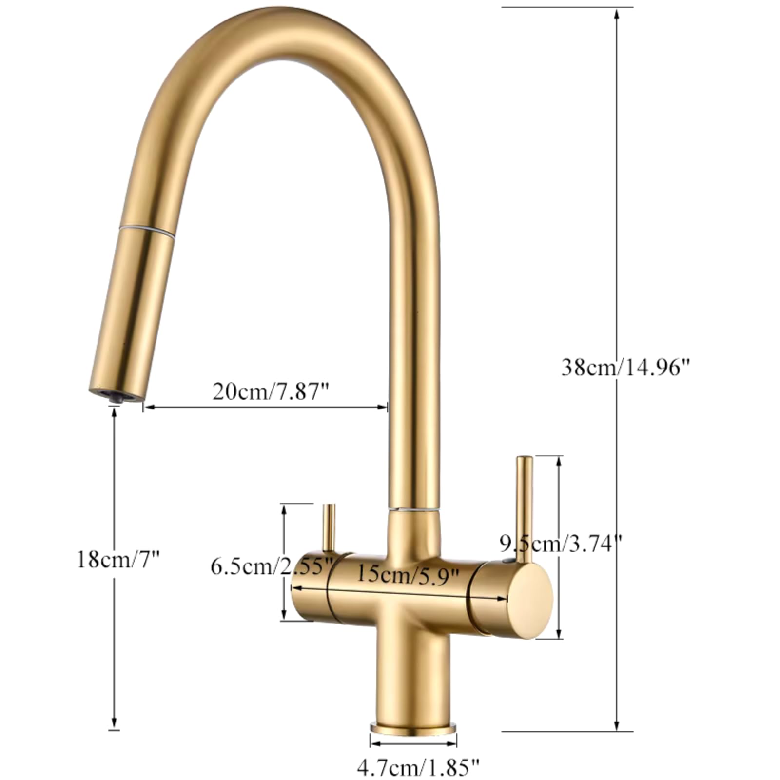 Grifo de cocina de 3 vías Slender con ducha extraíble, caño giratorio de 360 grados, conexión para filtro de agua, rutas separadas para filtrado en frío y caliente, montaje de un solo orificio (acero