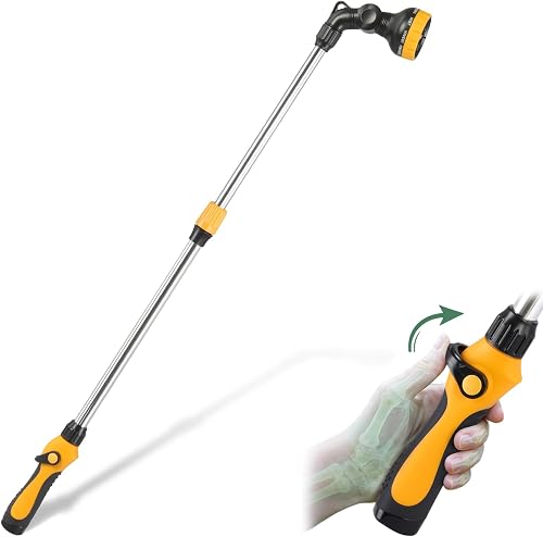 Telescopic Garden Wand, 26.3‑35.4 Inch 3‑Layer Thick Aluminum Water Wand with 180° Pivoting Sprayer Head 8 Spray Patterns Ergonomic Flow Control Handle Leak‑Proof 3/4" GHT Connector