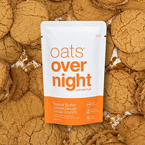 Oats Overnight - Peanut Butter Cookie Dough Cacao Crunch - Vegan, 20G Protein, High Fiber Breakfast Shake - Gluten Free, Non Gmo Oatmeal (2.4 Oz Per Meal) (16 Pack) #TOP5