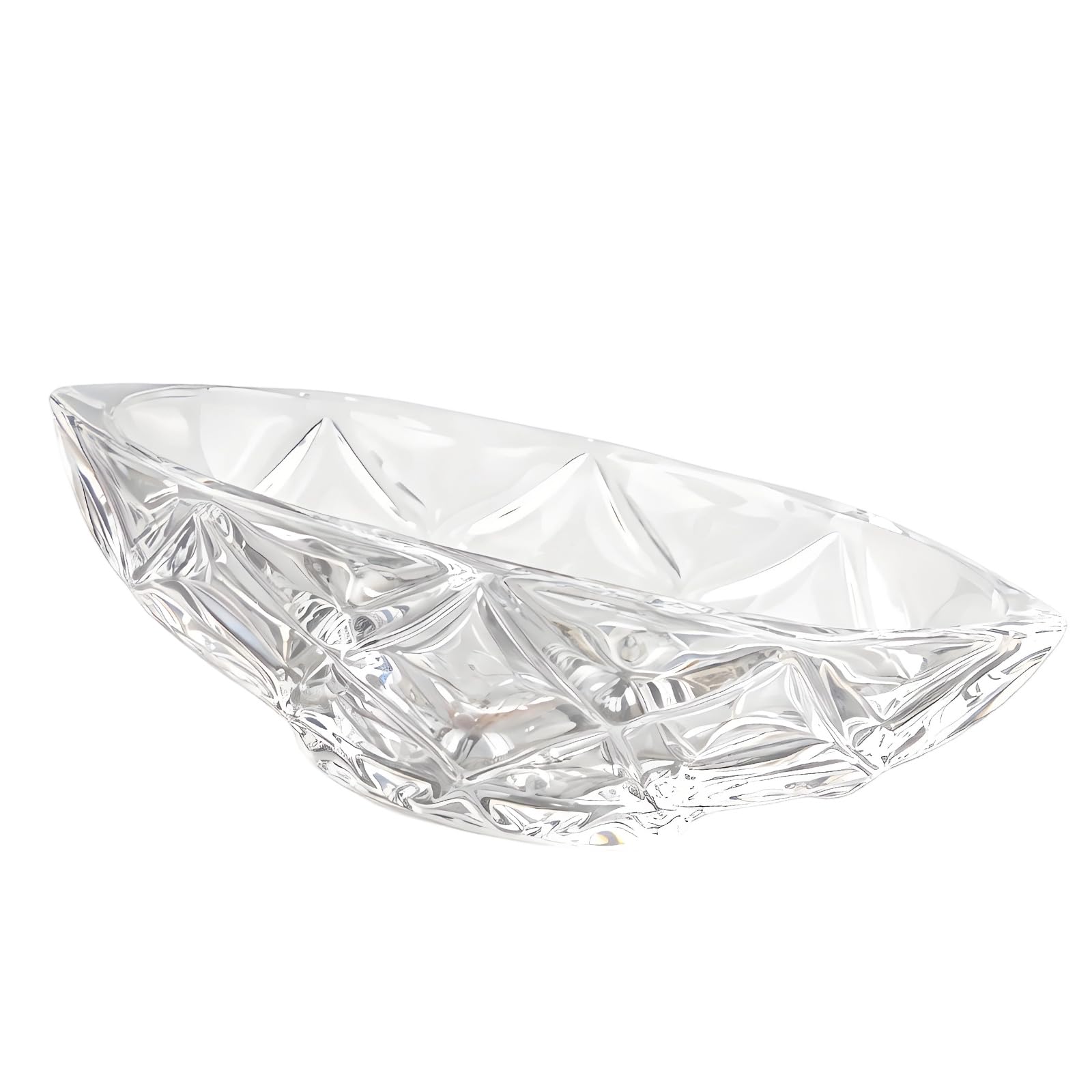 Tsophreniq Crystal Glass Fruit Bowl Oval Serving Plate Cut Pattern Centerpiece for Dining Table Snacks and Home Decoration Serving Plate