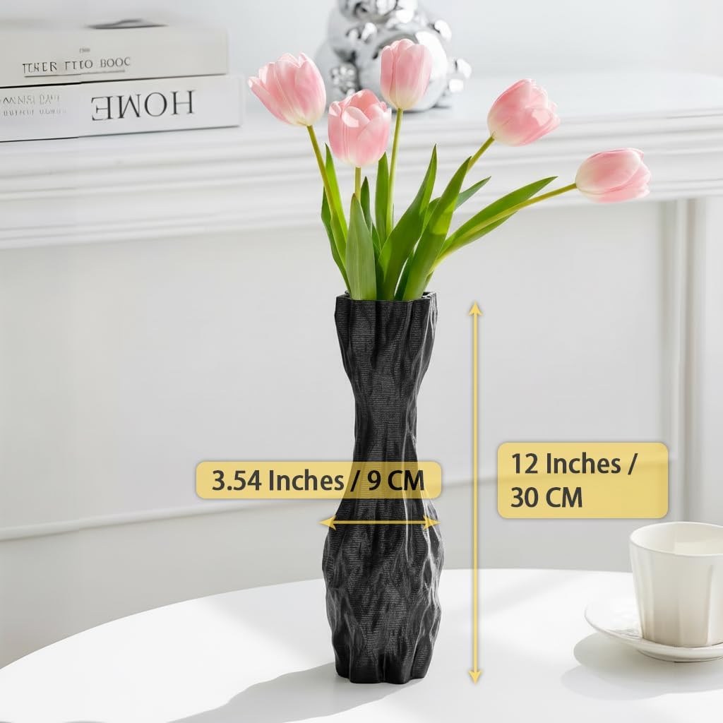 Black Sculptural Ceramic Vase, Modern Irregular Shape Decorative Vase for Home Decor, Minimalist Artistic Tabletop Centerpiece for Living Room Bedroom Office - Image 2
