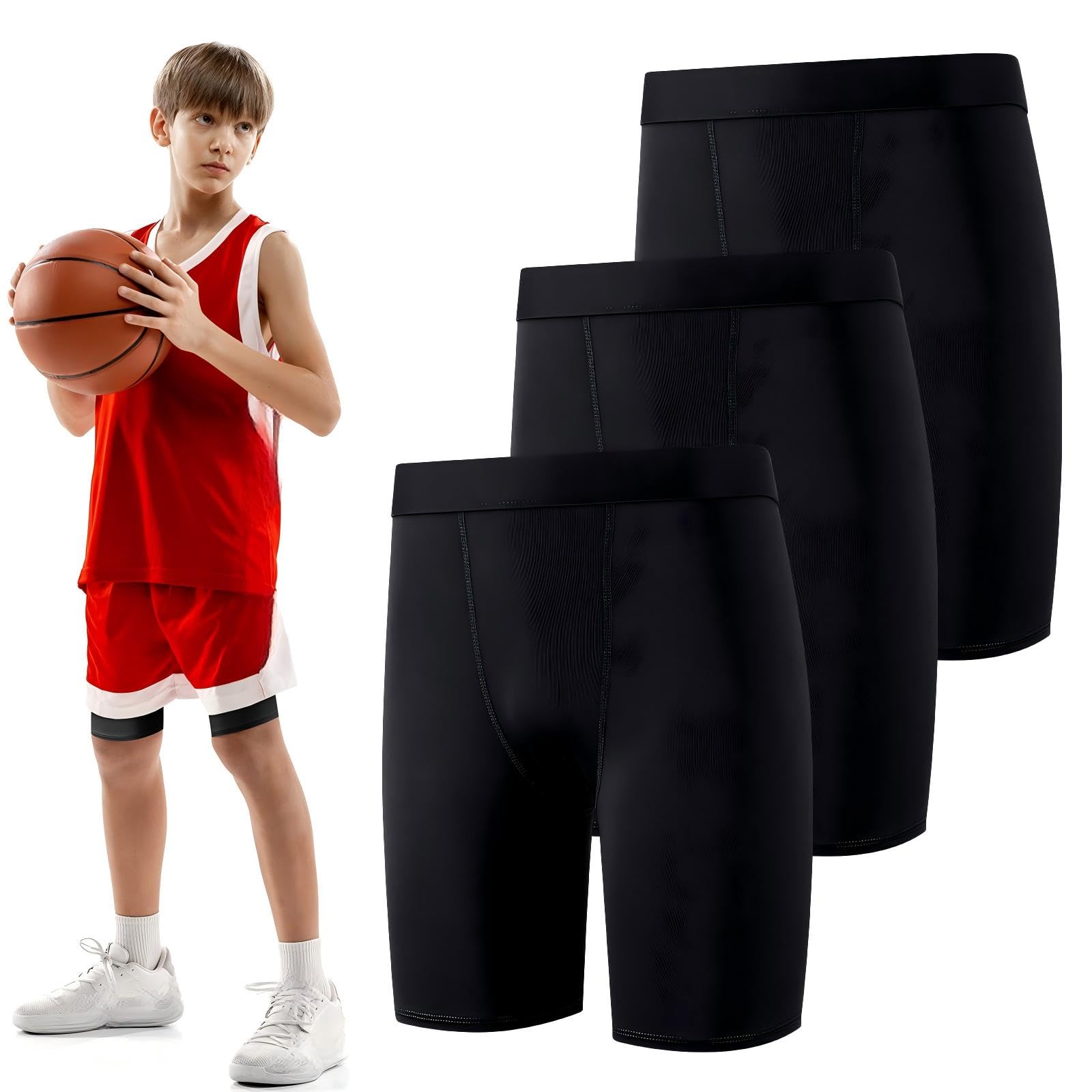 Hoolerry 3 Pcs Youth Boys Compression Shorts