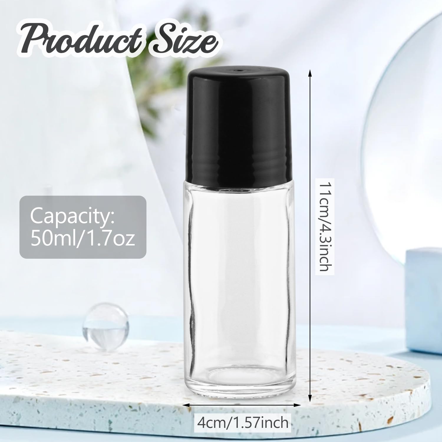 Nachfüllbare Glasflaschen mit Kunststoff-Rollkugeln und Deckeln für DIY-Deodorant, ätherische Öle, Lotion, Kosmetika, 50 ml, 10 Stück