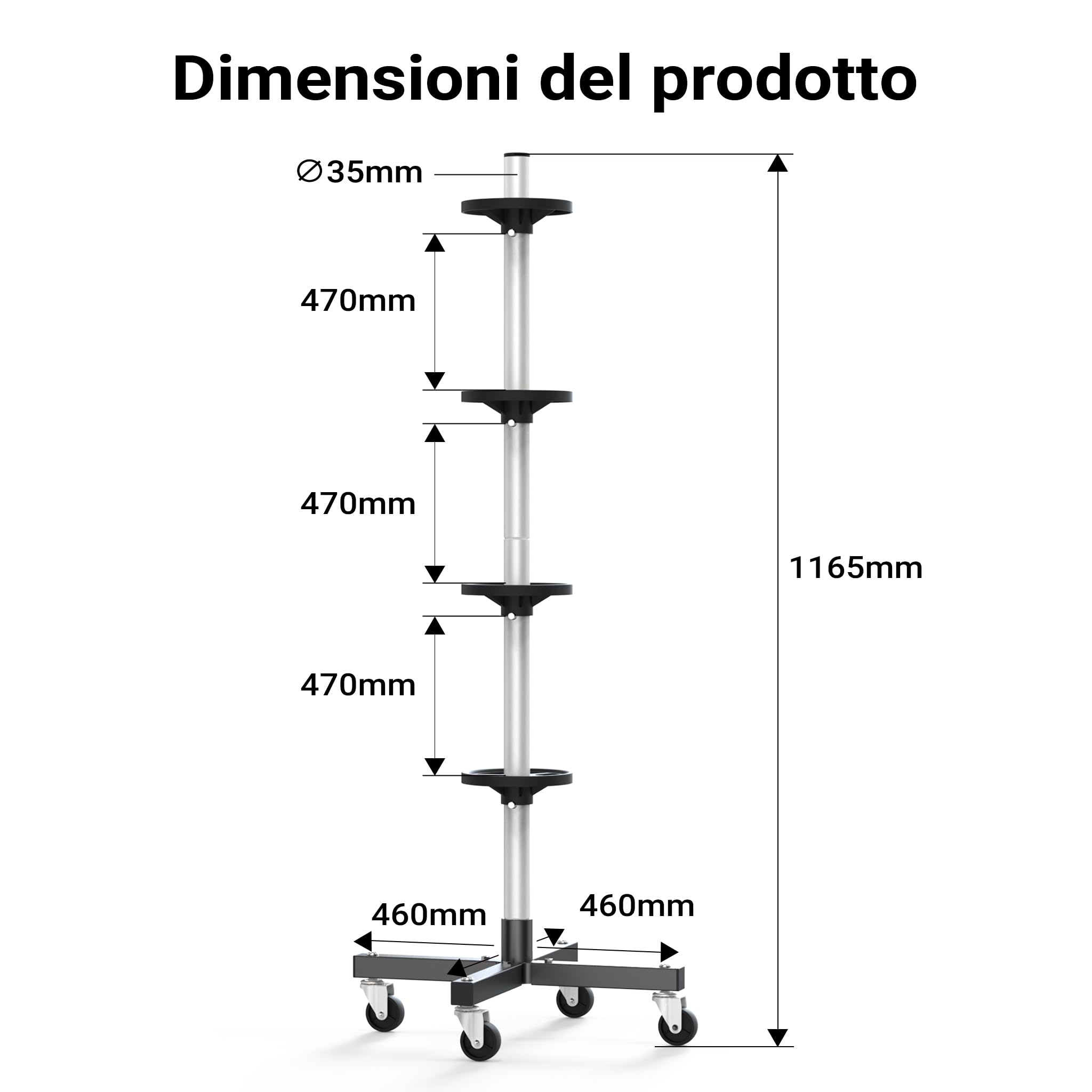 Wiltec Carrello porta gomme con cerchi max 100 kg 225 mm Supporto per 4 pneumatici