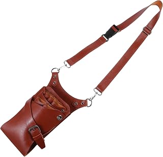 WOONEKY Bolsa para Tijeras de Peluquería de Gran Capacidad Organizador Profesional para Peluqueros Bolsa Cinturón para Herramientas de Corte Adecuada para Salón y Barbería Color Marrón