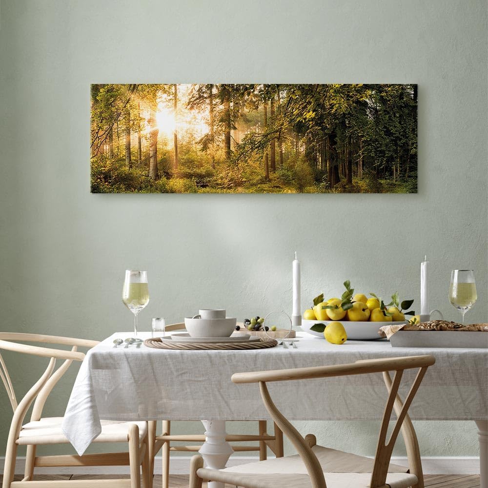 artgeist Acoustic Canvas Wall Art Print Forest 47x16 in - 1 pcs Picture with Acoustic Foam Sound Print Artwork Room Acoustics Soundproofing - Woods Landscape Nature c-C-0032-b-c