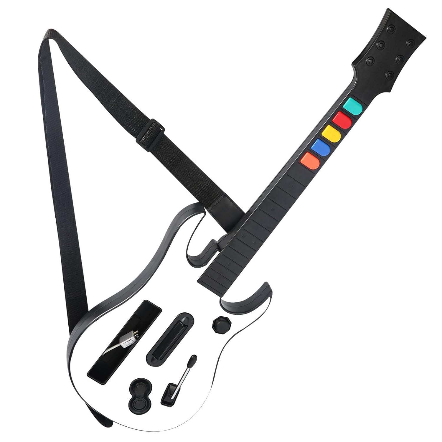 DOYO Manette sans fil pour Wii compatible avec Guitar Hero et Rock Band, fonctionne avec tous les jeux Guitar Hero, sangle ajustable (Blanc)