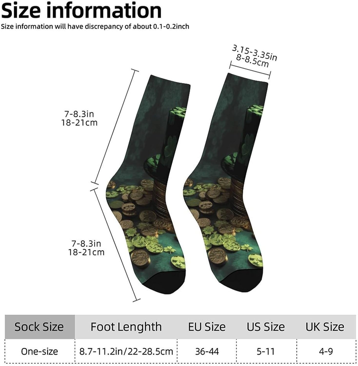 Green Hat And Gold Coins Crew Sock High Stocking Grippy Socks | Socks for Men & Women,Stockings-Long Thin Tube Sports, Breathable Soft Athletic for Nurses,Travel