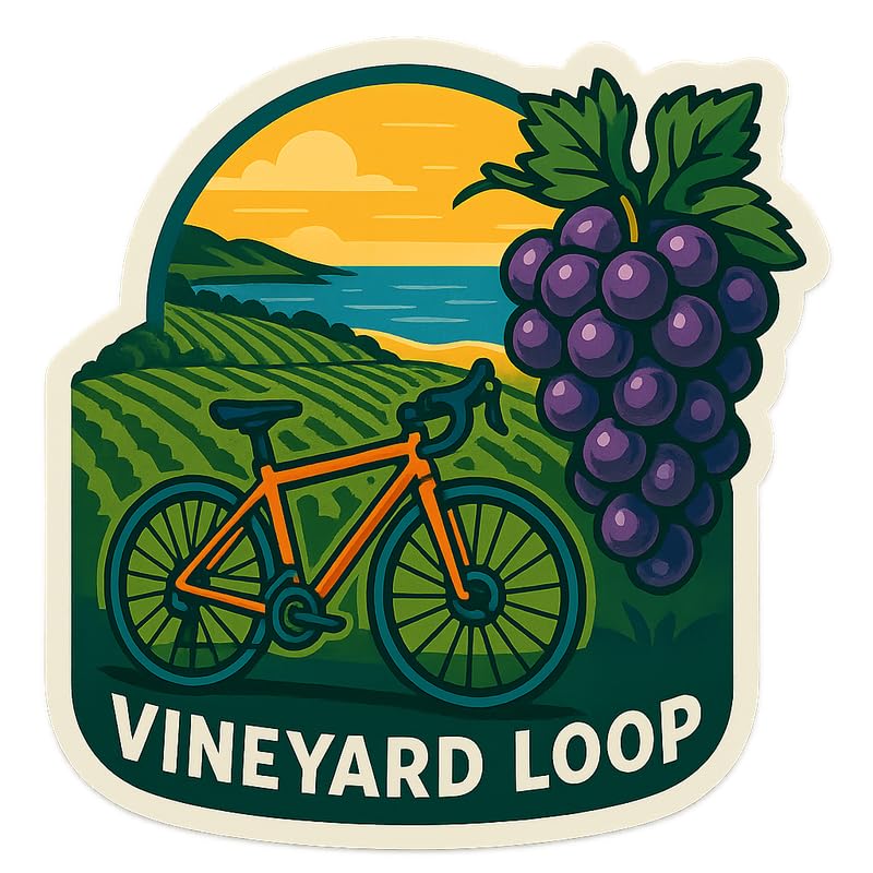 Vineyard Loop Coastal Bike Cluster of Grapes Island Vibe Laptop Sticker Bumper Decal Car Window Vinyl Art