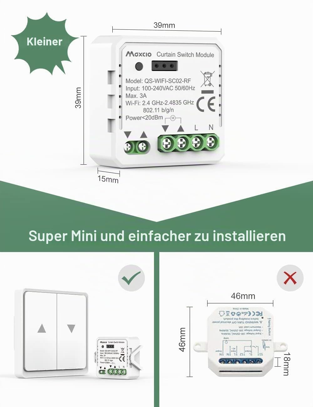 Maxcio Smart Rolladenschalter, WLAN Rolladensteuerung Relais Modul mit Timer, Prozentfunktion, Sprachsteuerung, Kompatibel mit Alexa, Echo, Google Home, Smart Life, Neutralleiter Erforderlich, 4 Packs