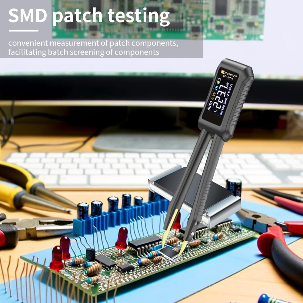 Misuratori digitali LCR 10KHz - Multimetro per resistenza, condensatore, induttanza, ESR, tensione, frequenza e diodo con rilevamento automatico del componente, tester SMD