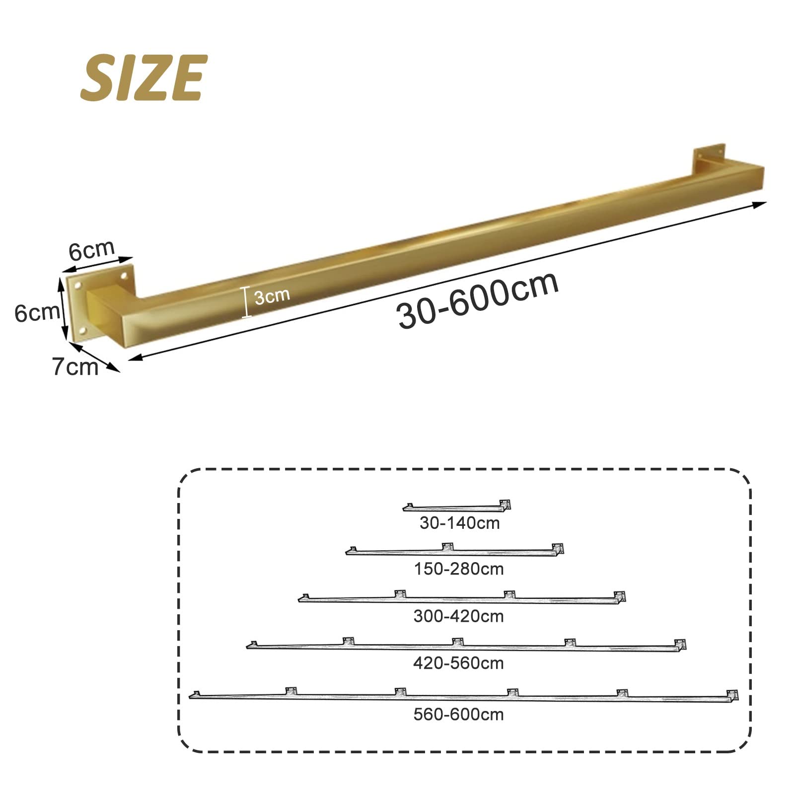 Kit de Barra de Agarre para pasamanos de Escalera Moderna Industrial Dorada con Soportes de Hierro Forjado Resistentes de Tubo Cuadrado de 7 pies/2,1 m, Ideal para sostener barandillas, esca